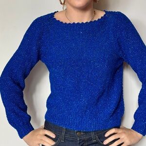 VINTAGE AUGUST SILK KNITS BLUE METALLIC SWEATER